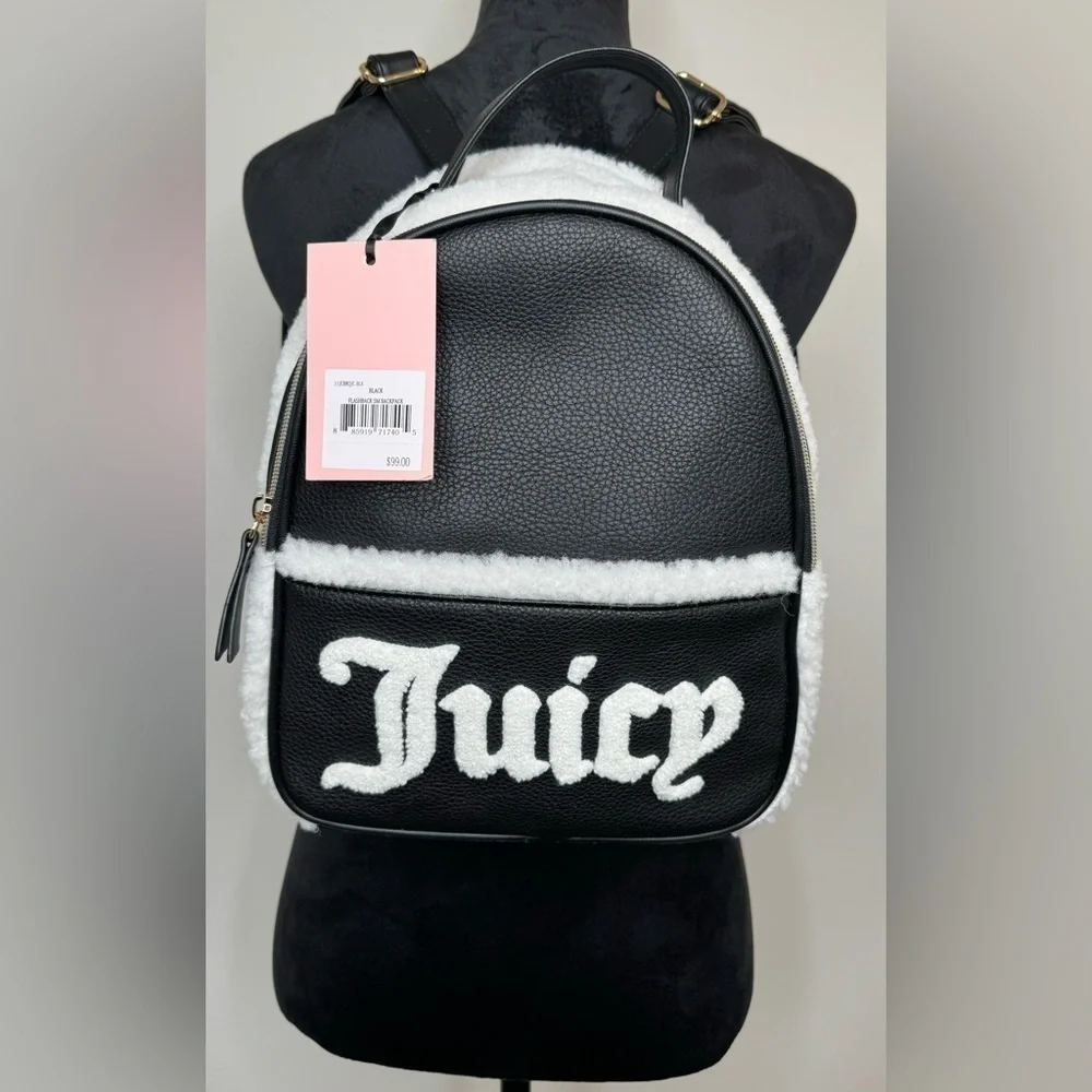 NEW Juicy Couture Black & White Shearling Flashback Backpack